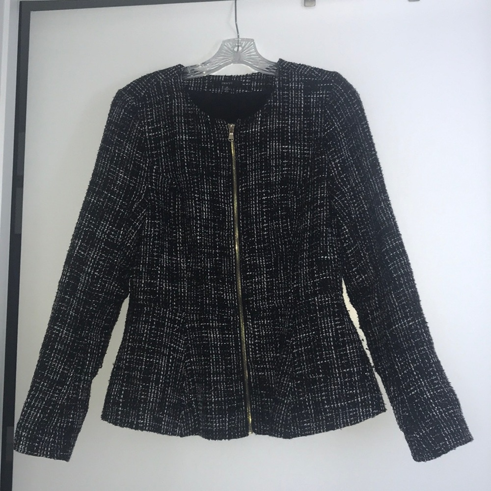 Black and white tweed peplum blazer